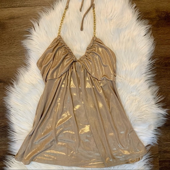 Y2K Gold Metallic Halter Neck Top with Chains - Picture 5 of 10